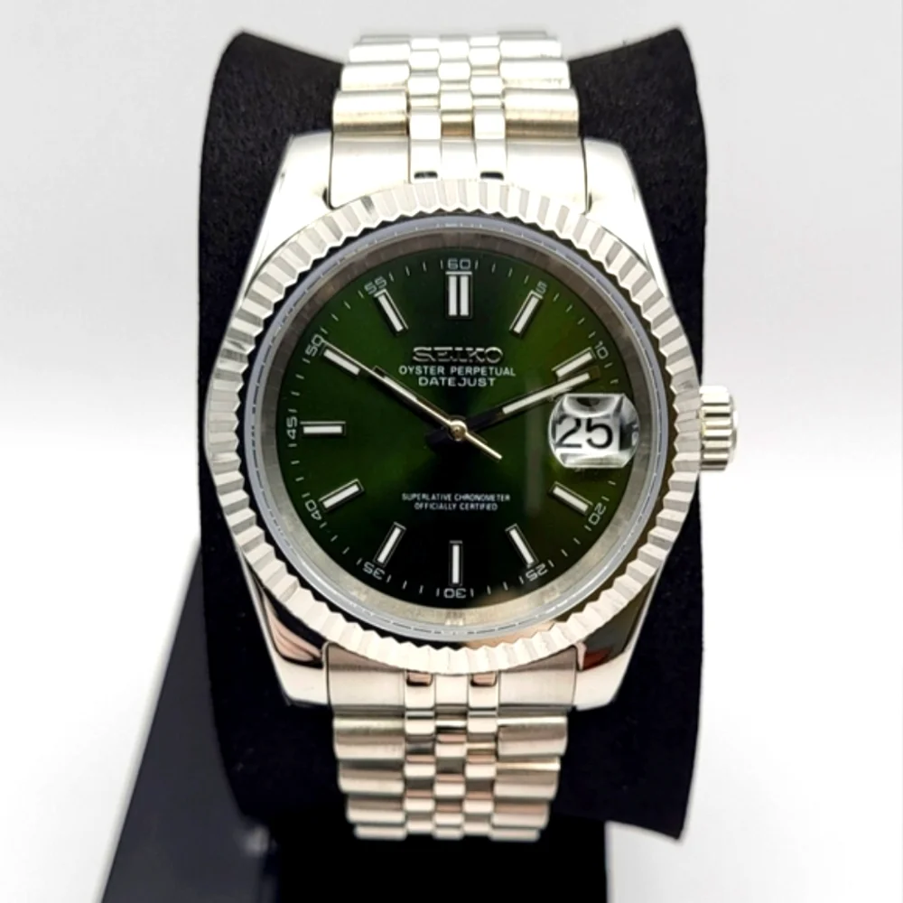 New Seiko Mod 39mm Automatic Watch Dark Green Sunburst Dial